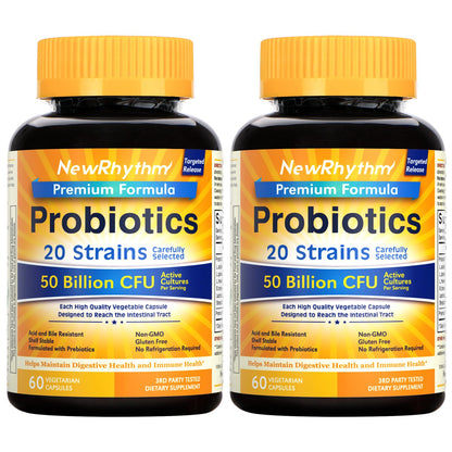 NewRhythm Probiotics 50B CFU – 20 Strains, Targeted Release, Gluten Free