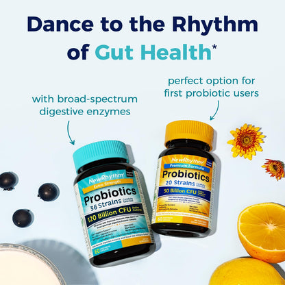 NewRhythm Probiotics 120 Billion CFU, 36 Strains – Digestive Health & Immune Support, 60 Veggie Caps