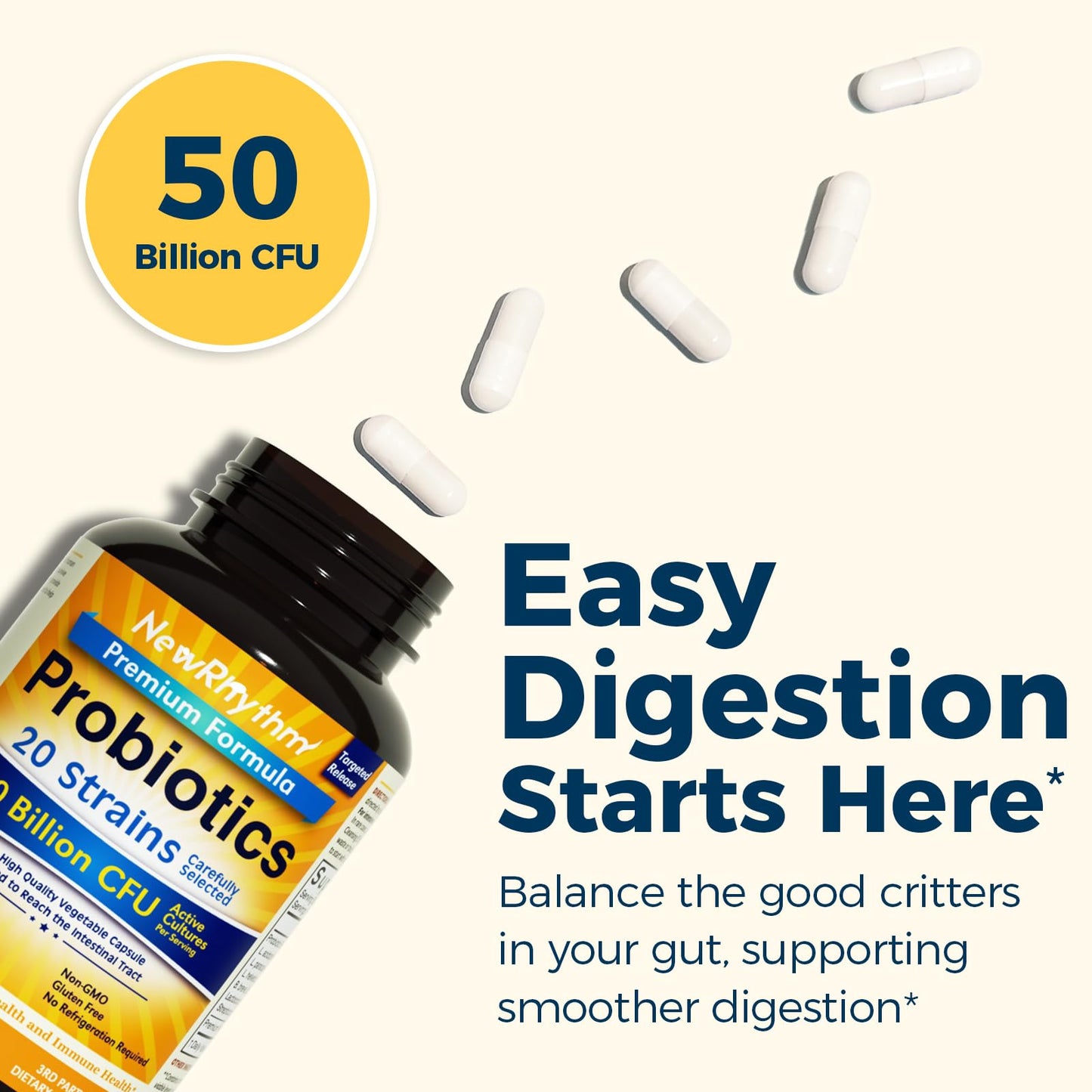 NewRhythm Probiotics 50B CFU – 20 Strains, Targeted Release, Gluten Free