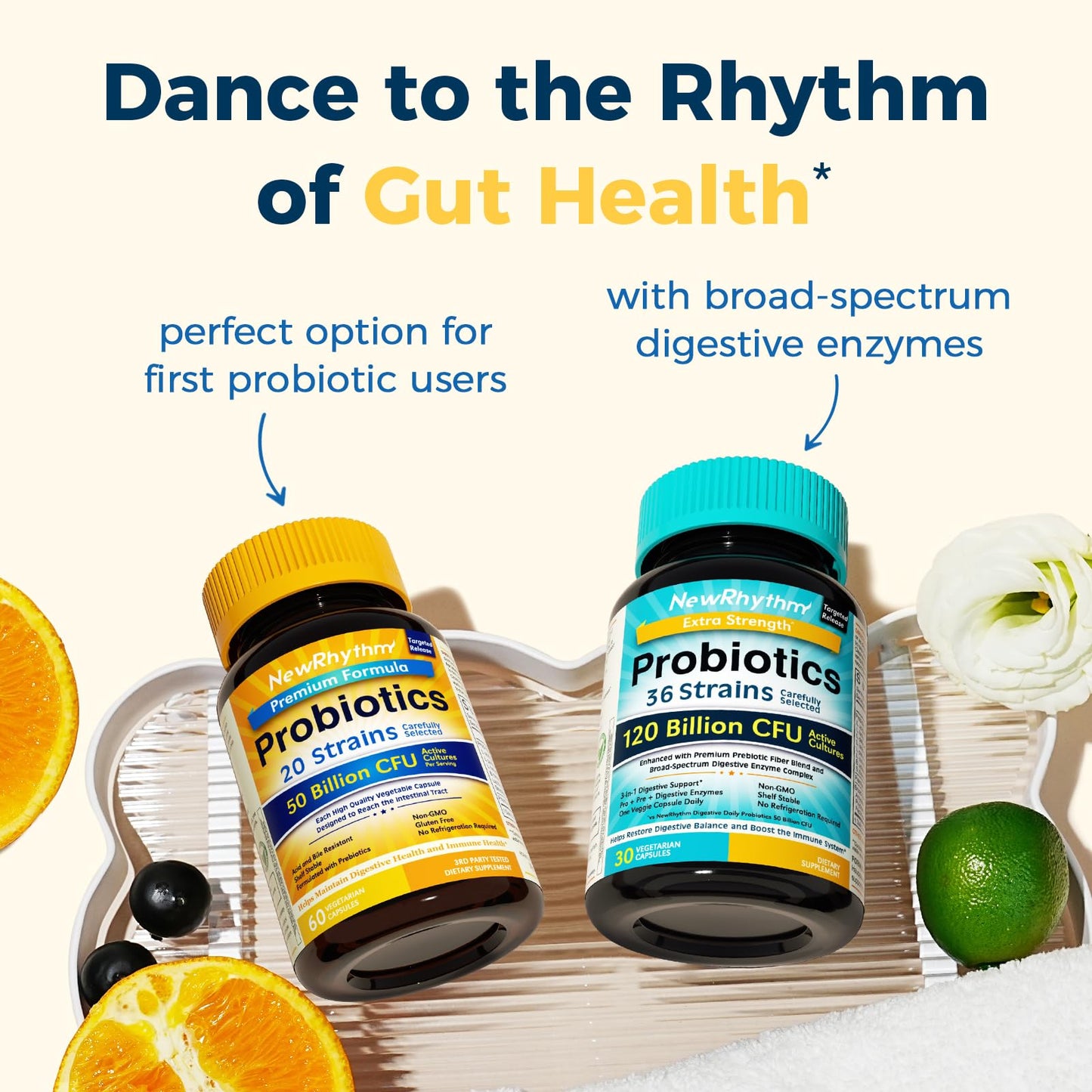 NewRhythm Probiotics 50B CFU – 20 Strains, Targeted Release, Gluten Free