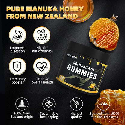 Newrish Shilajit Gummies with Manuka Honey – 30 Gummies | 85+ Trace Minerals