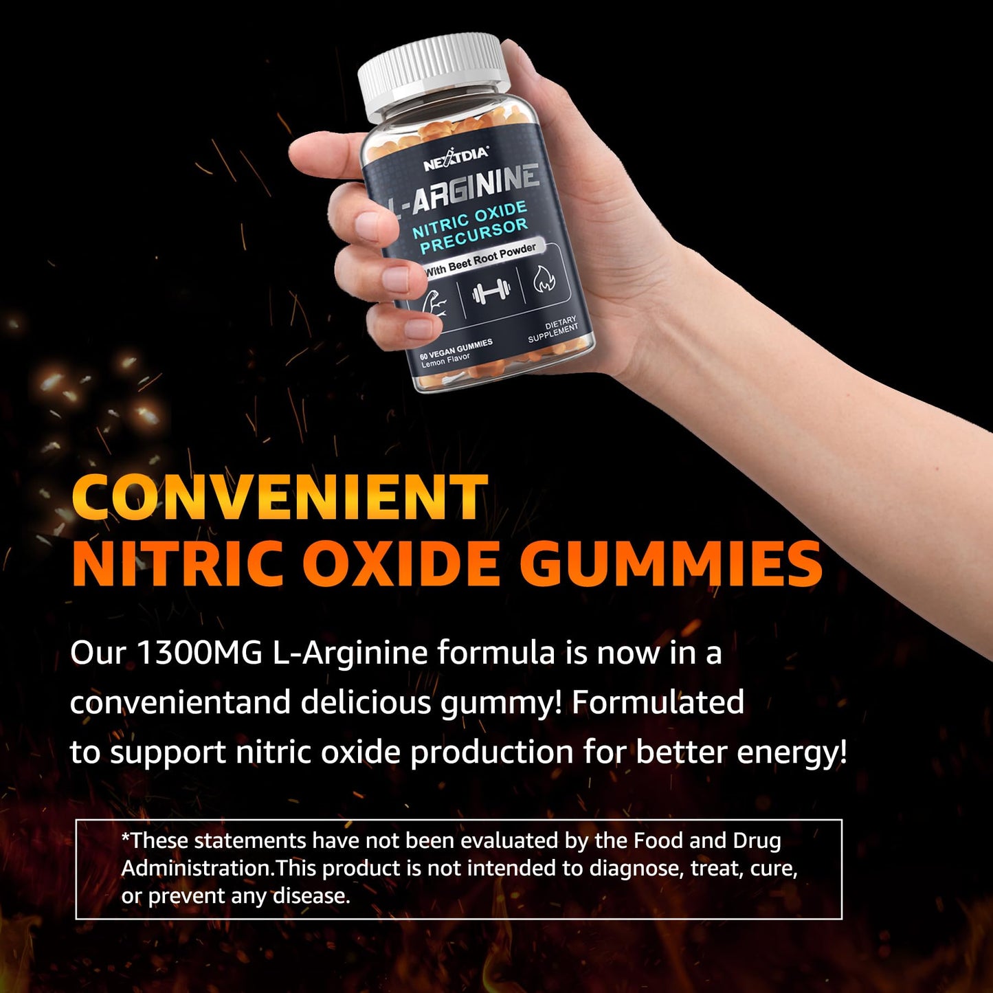 Nextdia Sugar Free L-Arginine Nitric Oxide Gummies 1300mg – Vegan, L-Citrulline, Beet Root, B3 | 60 Counts