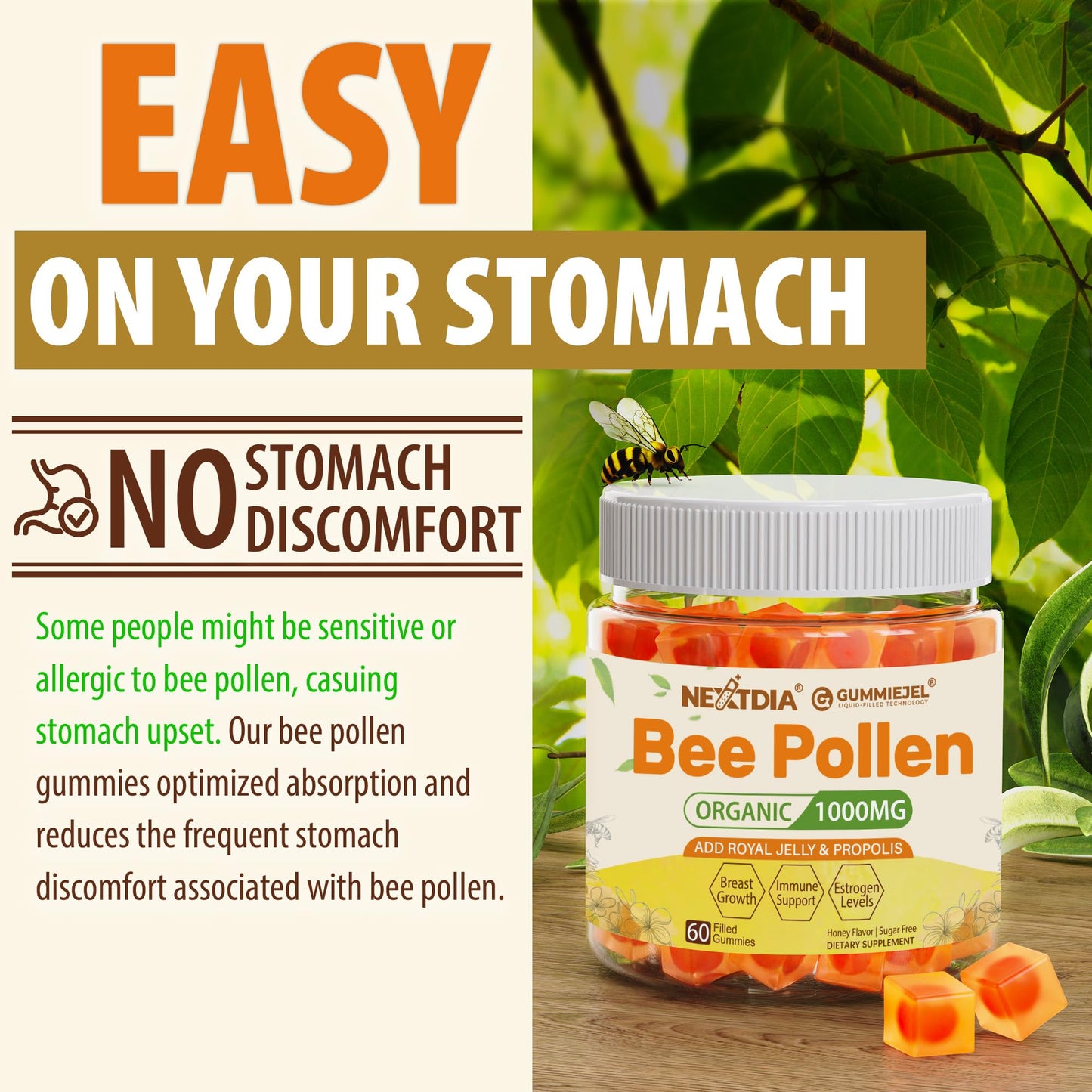 Nextdia Bee Pollen Organic 1000mg Gummies with Propolis & Royal Jelly | Sugar Free