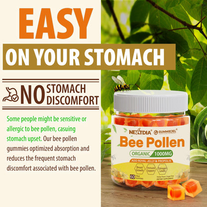 Nextdia Bee Pollen Organic 1000mg Gummies with Propolis & Royal Jelly | Sugar Free