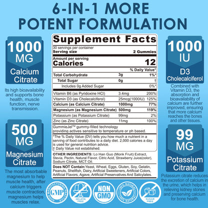 Nextdia Calcium Citrate 1000mg Gummies — Vegan, Sugar-Free, 2:1 Ca:Mg + D3