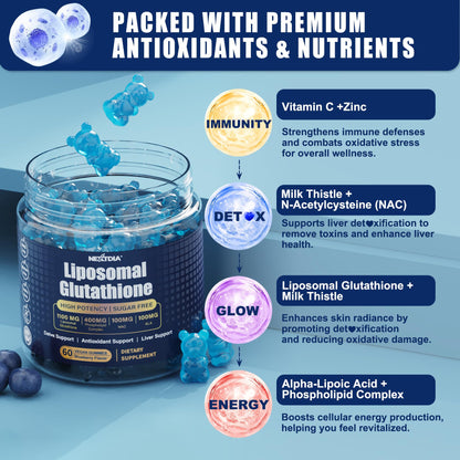 Nextdia Liposomal Glutathione Gummies Chews – 1100mg Liposomal, 98% Bioavailable + Vitamin C ALA NAC Milk Thistle – Vegan Liver Detox, 120 ct
