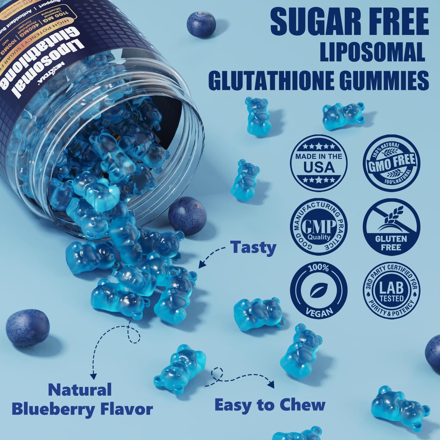 Nextdia Liposomal Glutathione Gummies Chews – 1100mg Liposomal, 98% Bioavailable + Vitamin C ALA NAC Milk Thistle – Vegan Liver Detox, 120 ct