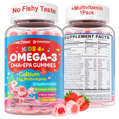 Nextdia Omega-3 Gummies for Kids – Multivitamin, Calcium, D3, K2, Zinc | Sugar Free