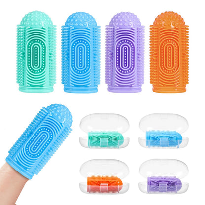 NFSVLB Finger Toothbrush Set – 4 Silicone Baby Brushes + 4 Storage Cases