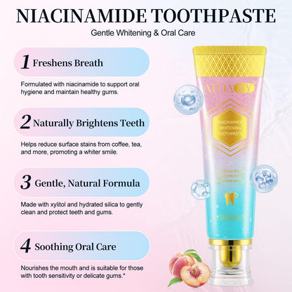 Niacinamide Whitening Toothpaste – Intensive Triple Whitening for Deep Stains, Enamel-Safe, Mint-Peach Flavor, 3.5oz
