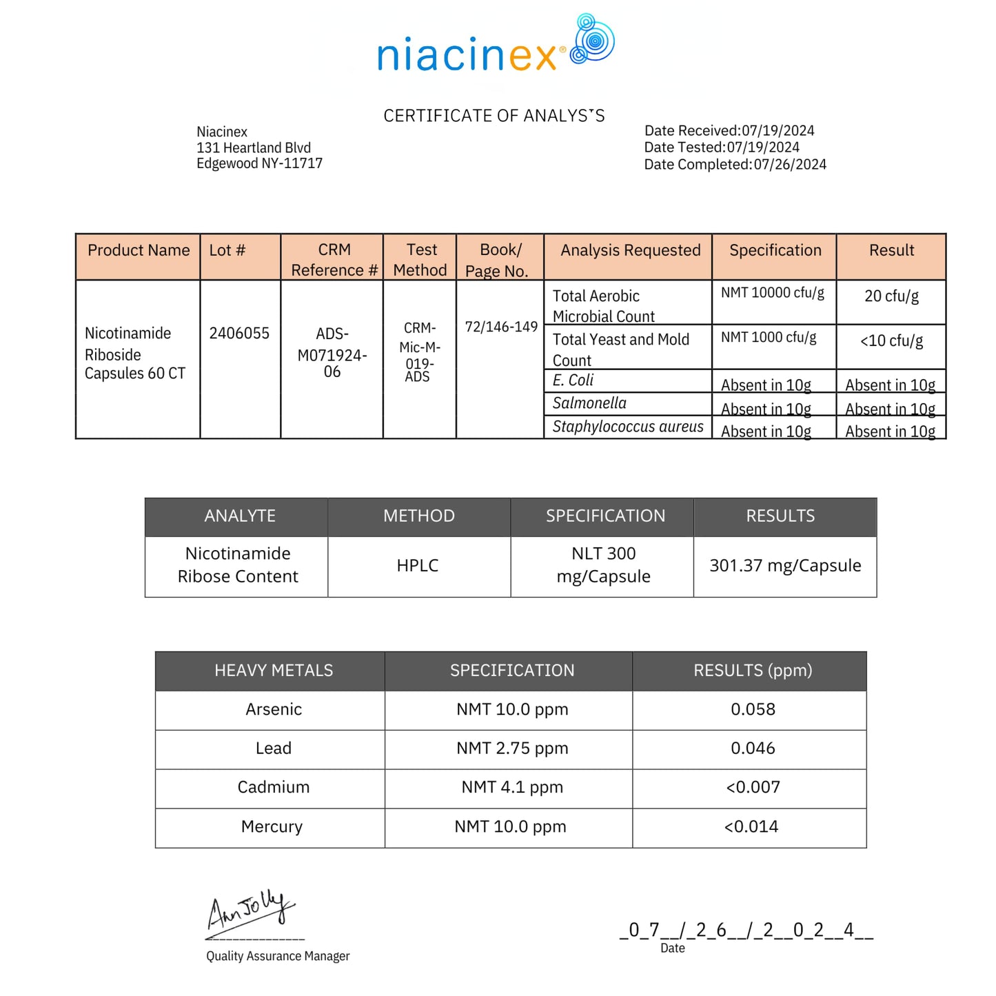 Niacinex NAD+ NR Supplement - 600mg Nicotinamide Riboside - Healthy Aging, Clarity & Energy - 60 Capsules - Made in USA