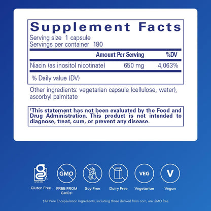 Pure Encapsulations Niacitol 650 mg | Hypoallergenic No-Flush Niacin to Support Digestion, Hormone Synthesis, and Tissue Formation | 180 Capsules