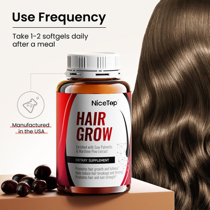 NiceTop Hair Growth Supplement, Hair Care Support for Strength, Thickness Growth, with Biotin Vitamin A, C, E, Zinc, 60 Capsules