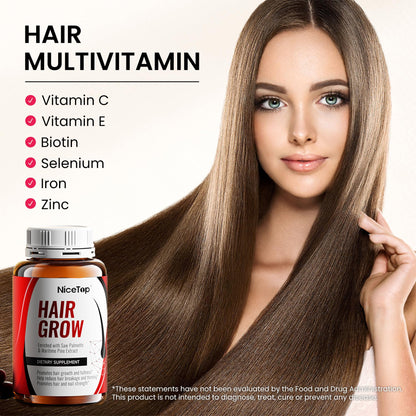 NiceTop Hair Growth Supplement, Hair Care Support for Strength, Thickness Growth, with Biotin Vitamin A, C, E, Zinc, 60 Capsules