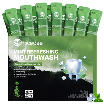 nicedae Travel Size Mouthwash – Alcohol-Free, Fluoride-Free, 30 Packets