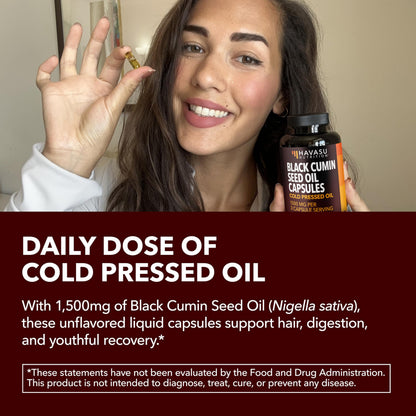 Cold Pressed Black Seed Oil Capsules 1500mg | Immune Support, Digestive Health & Hair & Skin - Nigella Sativa