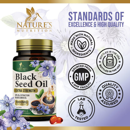 Black Seed Oil Softgels 1000mg | Nigella Sativa (Black Cumin) | Made in USA