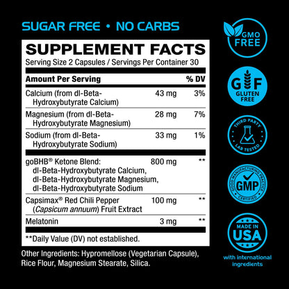 Night Burn Keto BHB Exogenous Ketones – Capsimax & Melatonin (60 Count)
