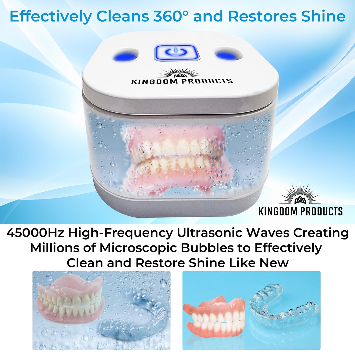 Innovative Ultrasonic Retainer Cleaner with 200ML Pod - 45kHz Dental Cleaner for Dentures, Night Guards & More