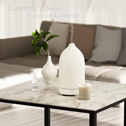 Handmade Ceramic Essential Oil Diffuser – Auto-Off, 9-Color Night Light