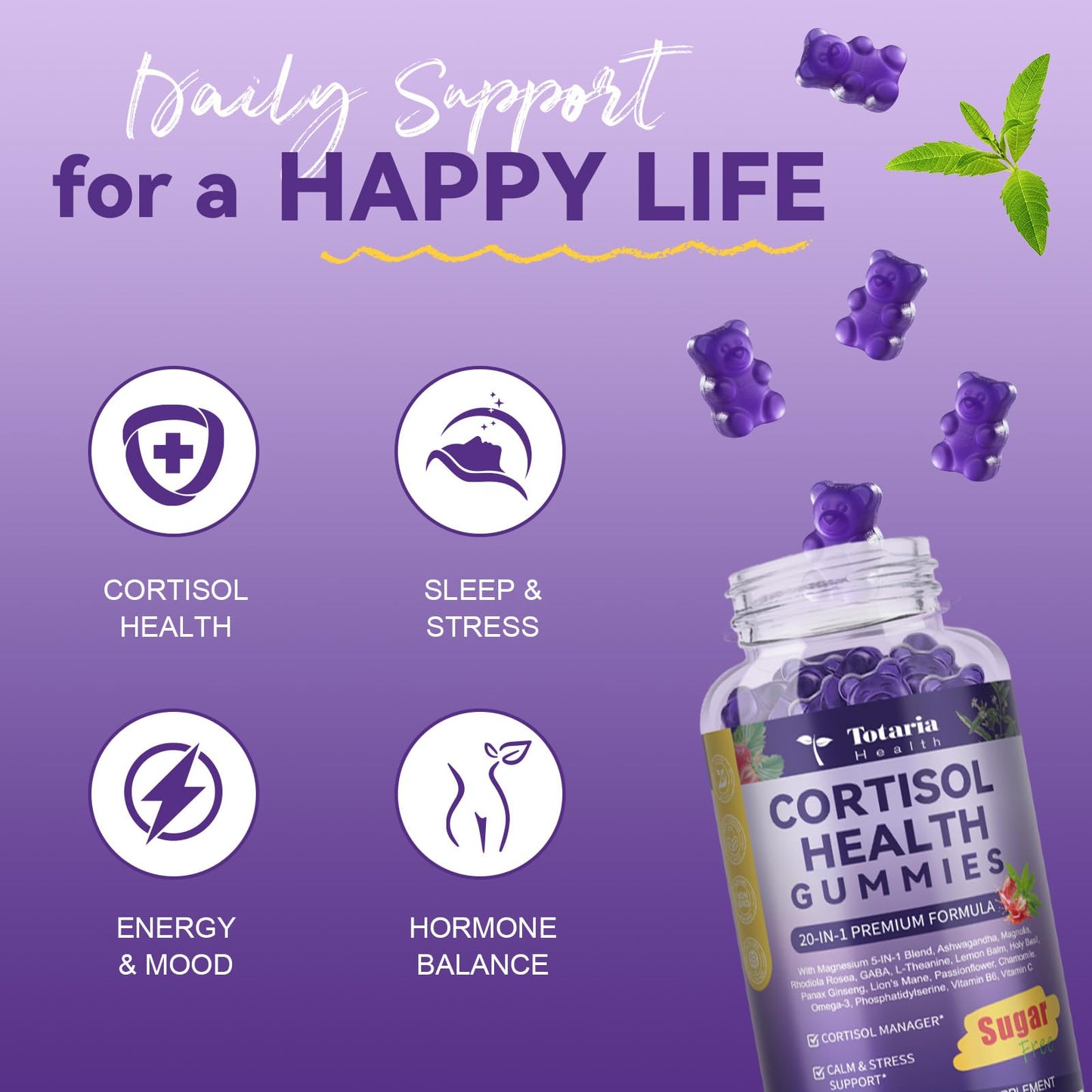 Cortisol Gummies 20-in-1 for Stress Support | Ashwagandha, Rhodiola, Magnesium