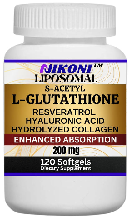 Nikoni Liposomal S-Acetyl L-Glutathione + Resveratrol – HA & Collagen 500 mg, 120 Softgels
