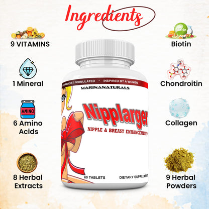 MARINANATURALS Nipplarger Nipple Enlargement & Breast Enlargement - 60 Tablets, Skin Tightening