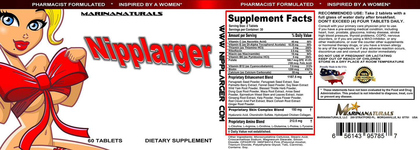 MARINANATURALS Nipplarger Nipple Enlargement & Breast Enlargement - 60 Tablets, Skin Tightening