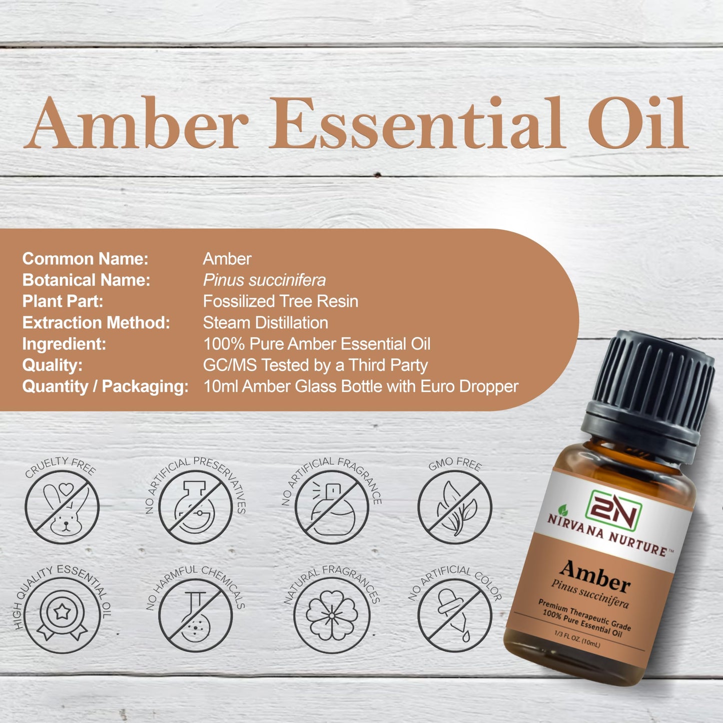 Nirvana Nurture Amber Essential Oil – 100% Pure, Premium Therapeutic Grade, Undiluted