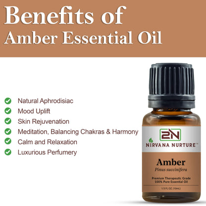 Nirvana Nurture Amber Essential Oil – 100% Pure, Premium Therapeutic Grade, Undiluted