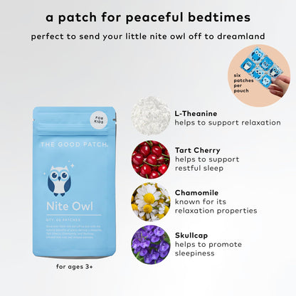The Good Patch Nite Owl Patch – Natural Sleep Patch for Kids (12 Patches) with Tart Cherry, Chamomile & Skullcap