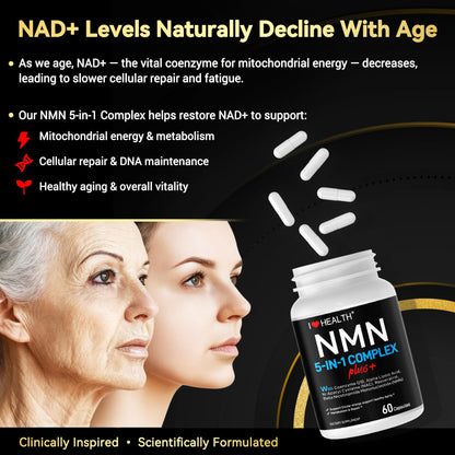 NMN Complex Plus+ with NAC, Alpha Lipoic Acid, CoQ10 & Resveratrol – 60 Capsules