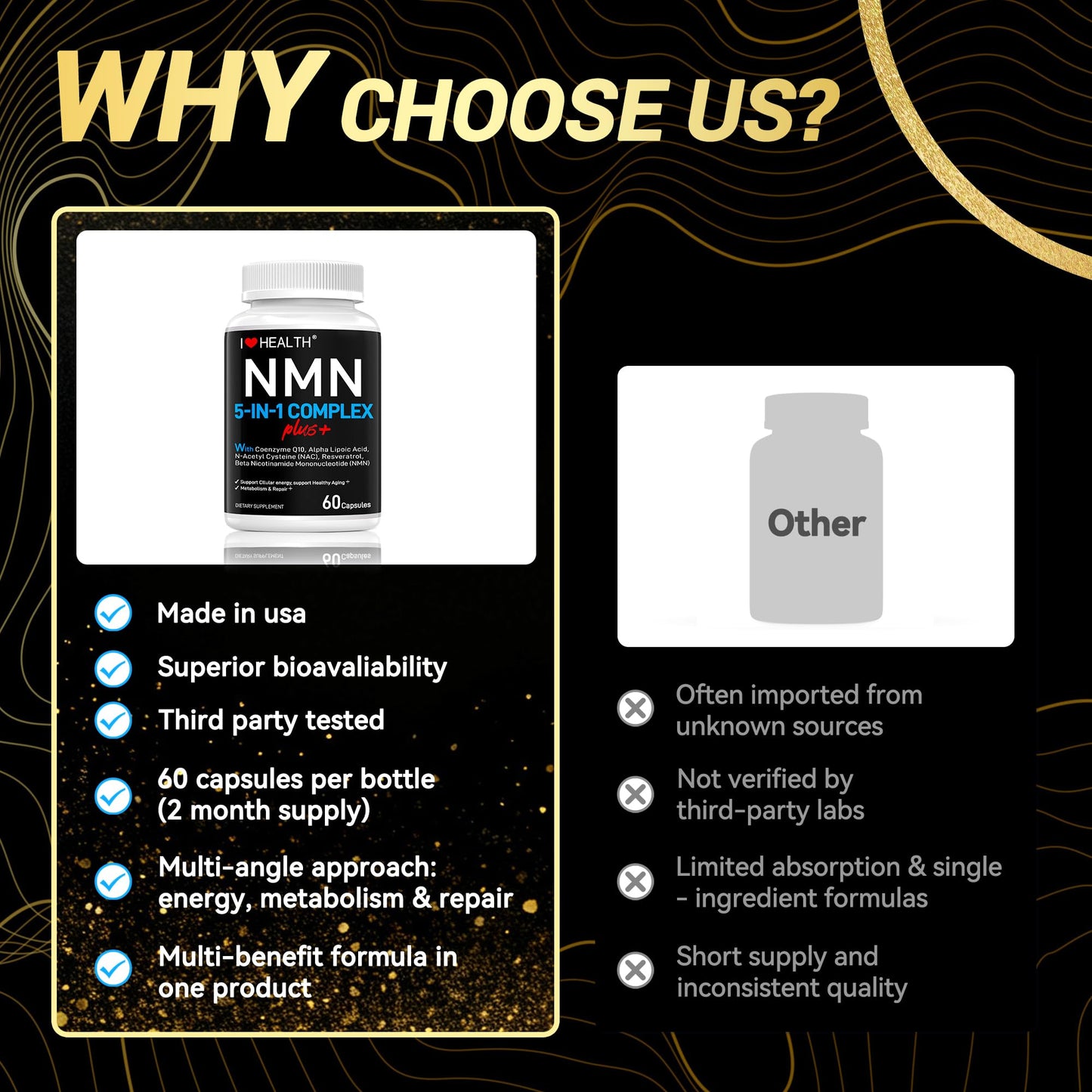 NMN Complex Plus+ with NAC, Alpha Lipoic Acid, CoQ10 & Resveratrol – 60 Capsules