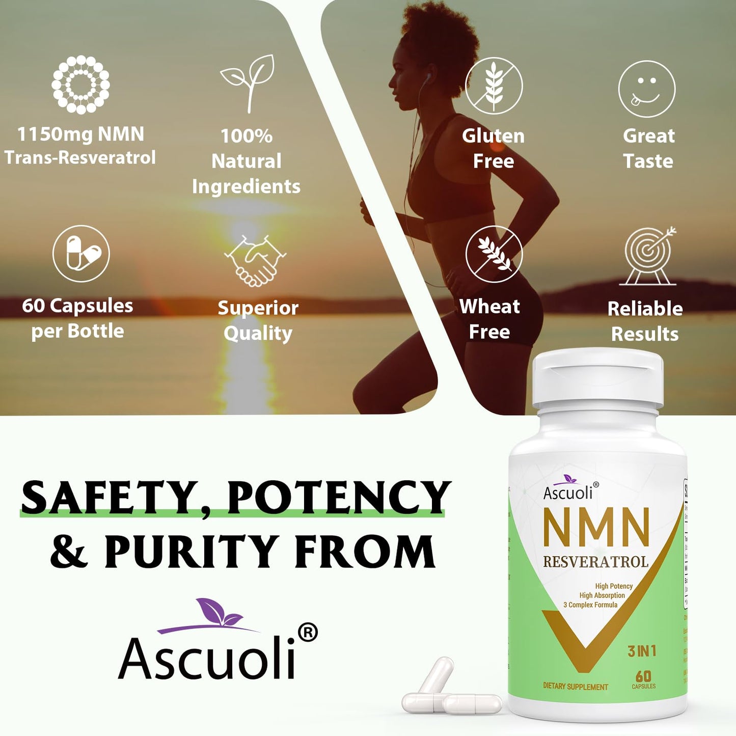 99% Ultra Purity NMN 500mg + Trans-Resveratrol 600mg - 1150mg NMN Resveratrol Supplement | 3-in-1 Formula | 60 Caps