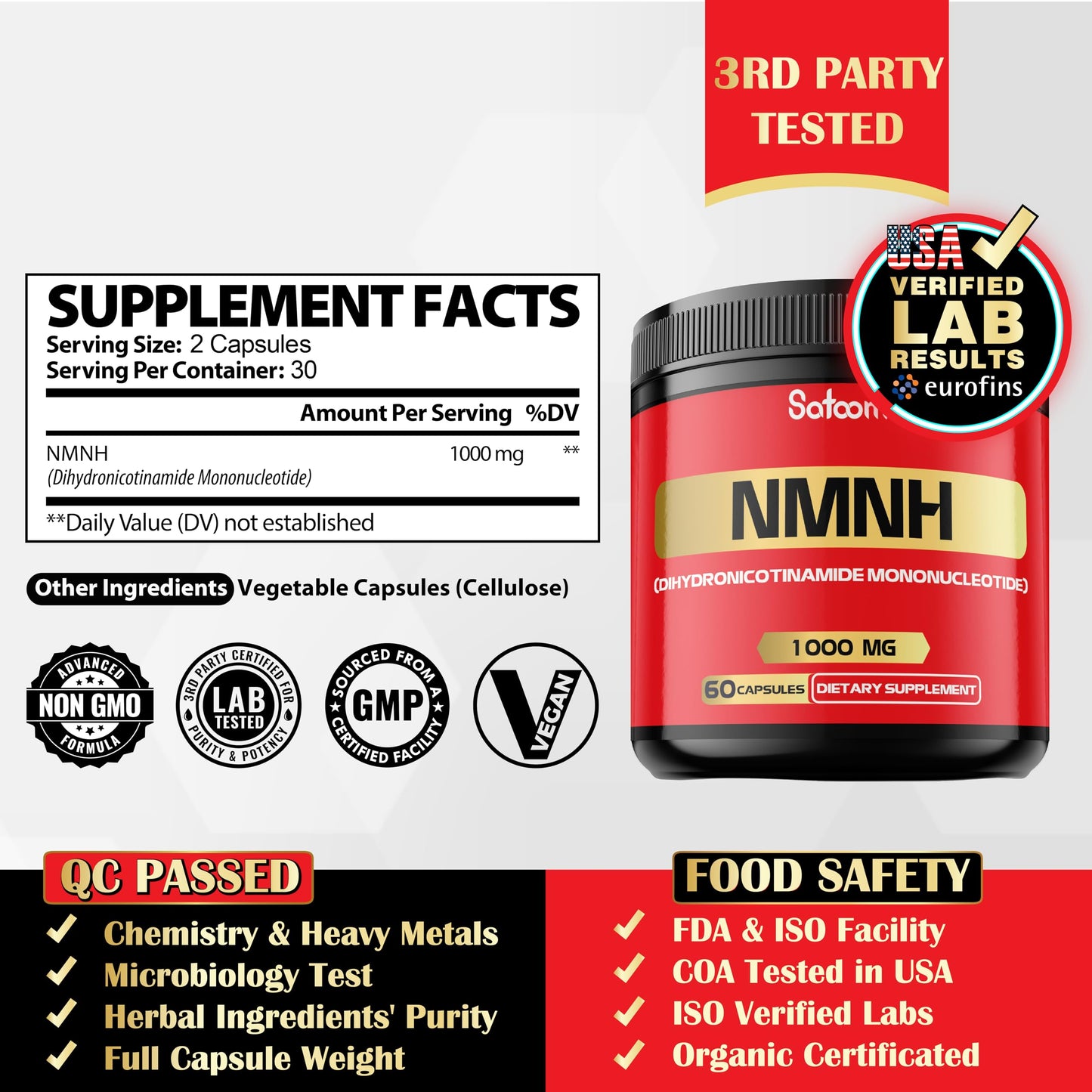 NMNH (Dihydronicotinamide Mononucleotide) – NMN Supplement Alternative – 1000mg per Serving NAD Support – 60 Capsules (30 Days)