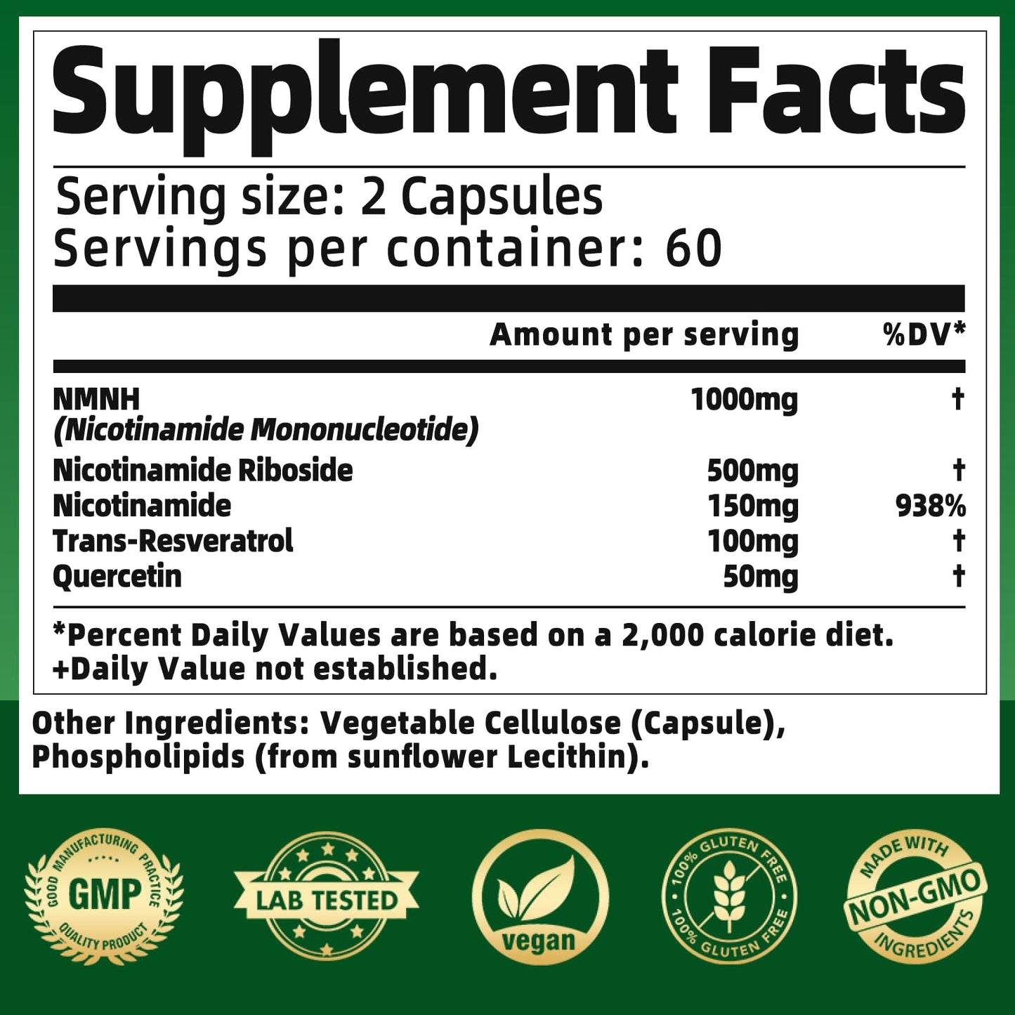 NMNH 1000mg NAD+ Support | Liposomal Resveratrol & NR | Vegan