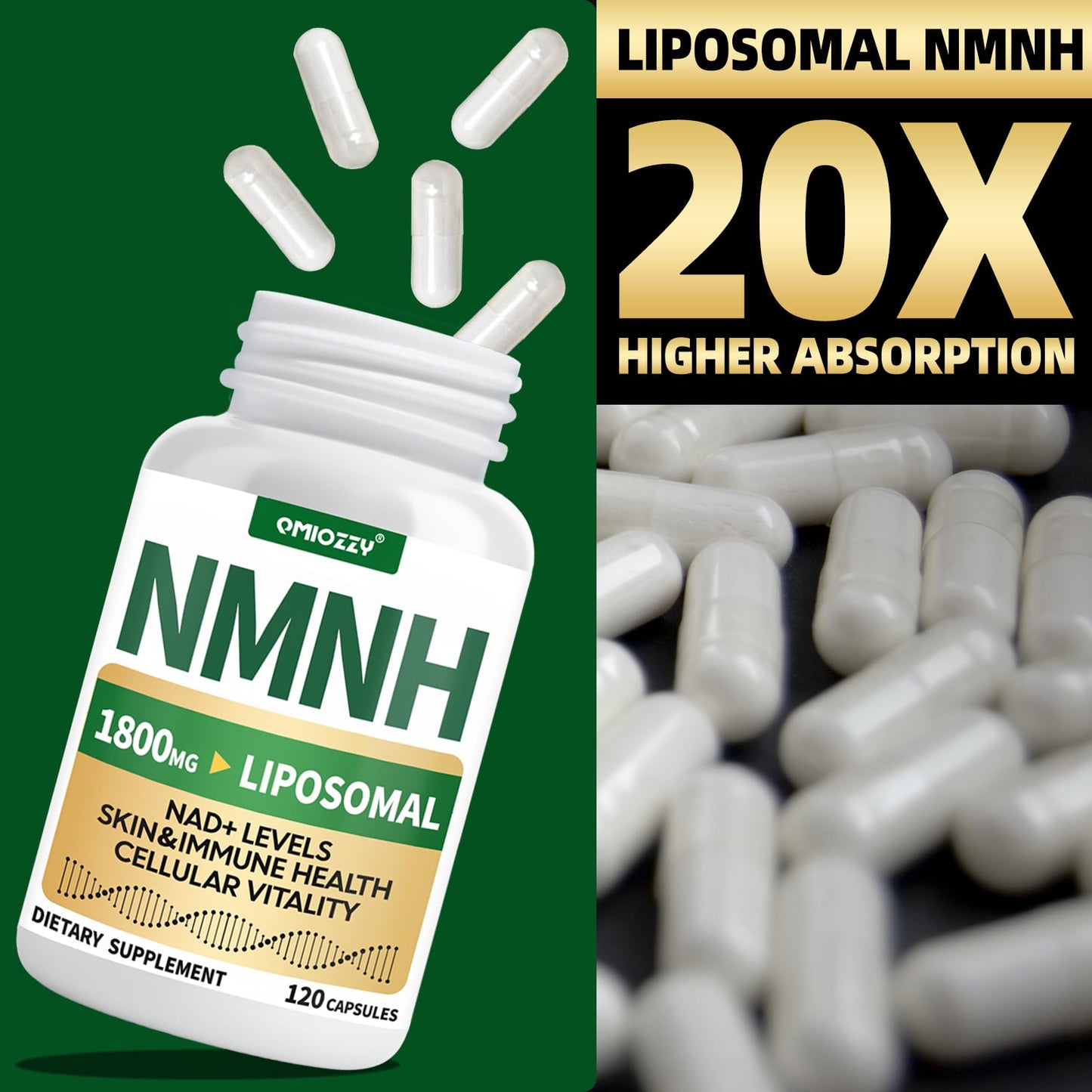 NMNH 1000mg NAD+ Support | Liposomal Resveratrol & NR | Vegan
