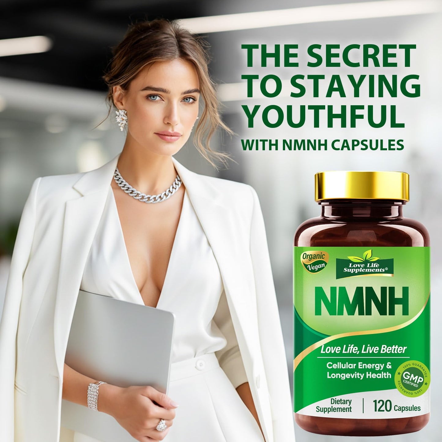 NMNH NMN Supplement Alternative - 1000mg per Serving | NAD+ Boost, Energy & Anti-Aging | 120 Capsules