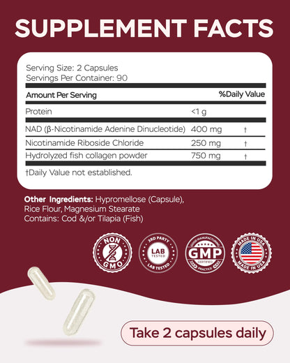 NMNH NAD Supplement 1400mg – NR, Collagen & Cellular Energy (180 capsules)