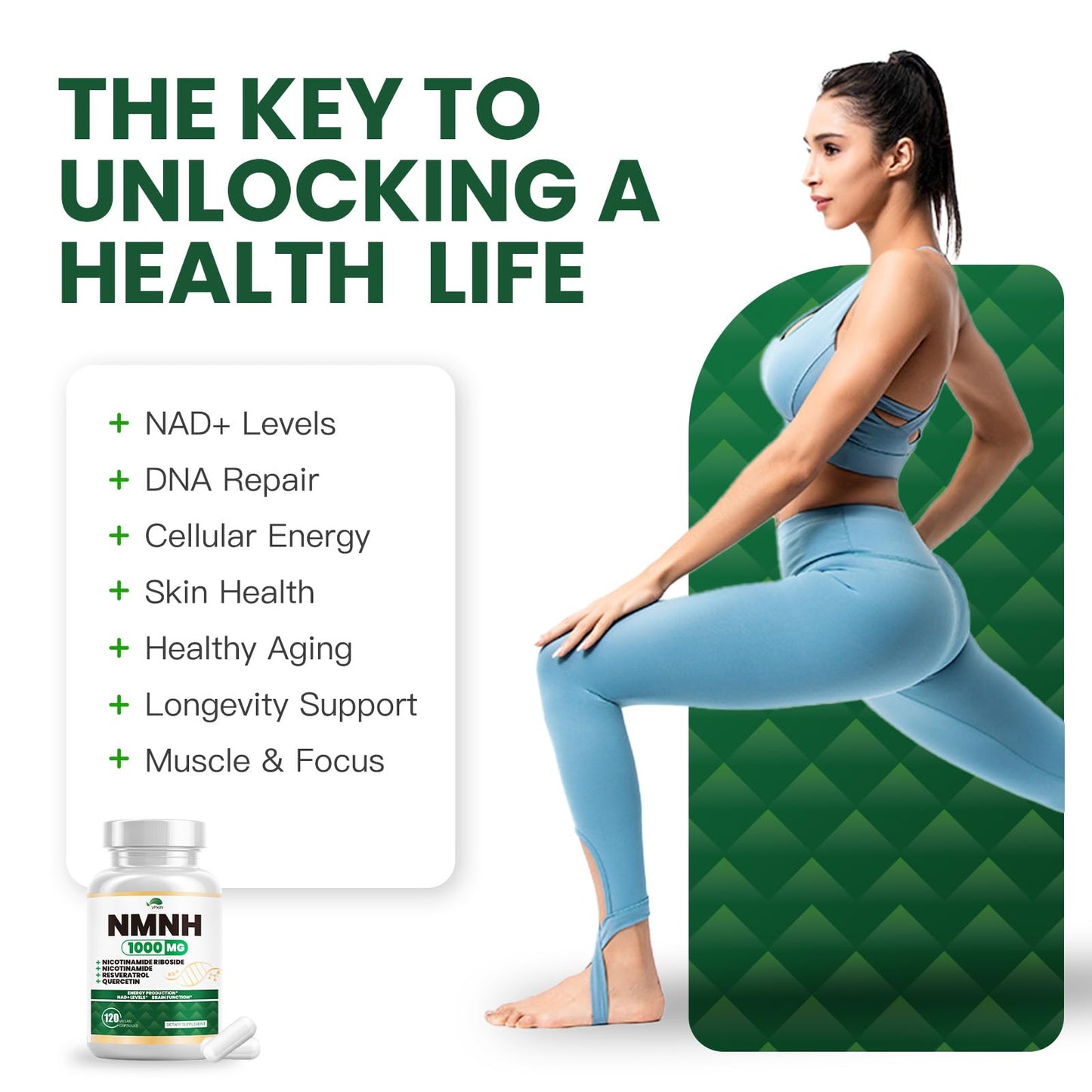 NMNH (Dihydronicotinamide Mononucleotide) NMNH 1000mg - NAD+ Support, Energy & Focus, 120 Capsules