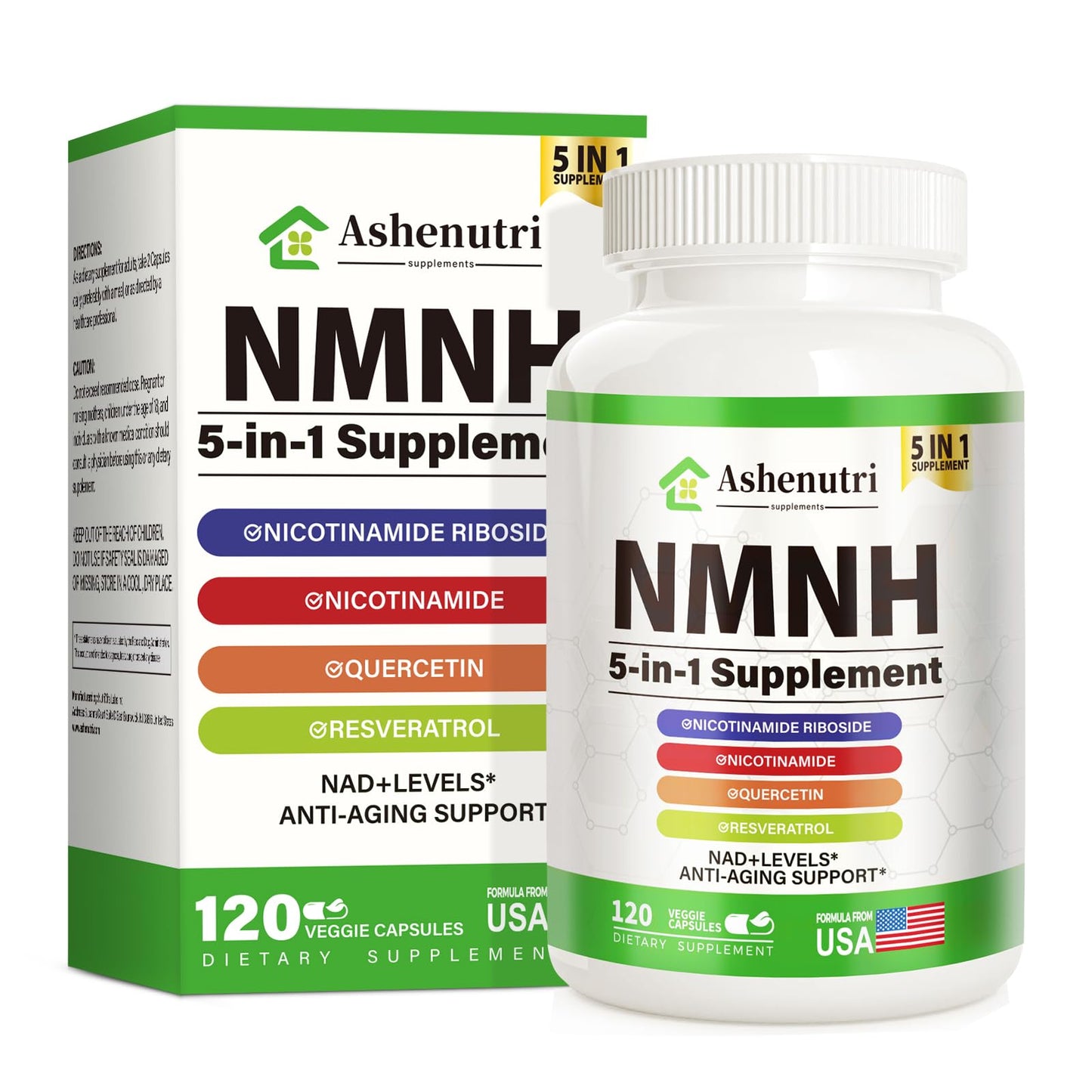 NMNH NMN Alternative Supplement with Niacinamide, Quercetin & Trans-Resveratrol | NAD+ Support (120 Caps)