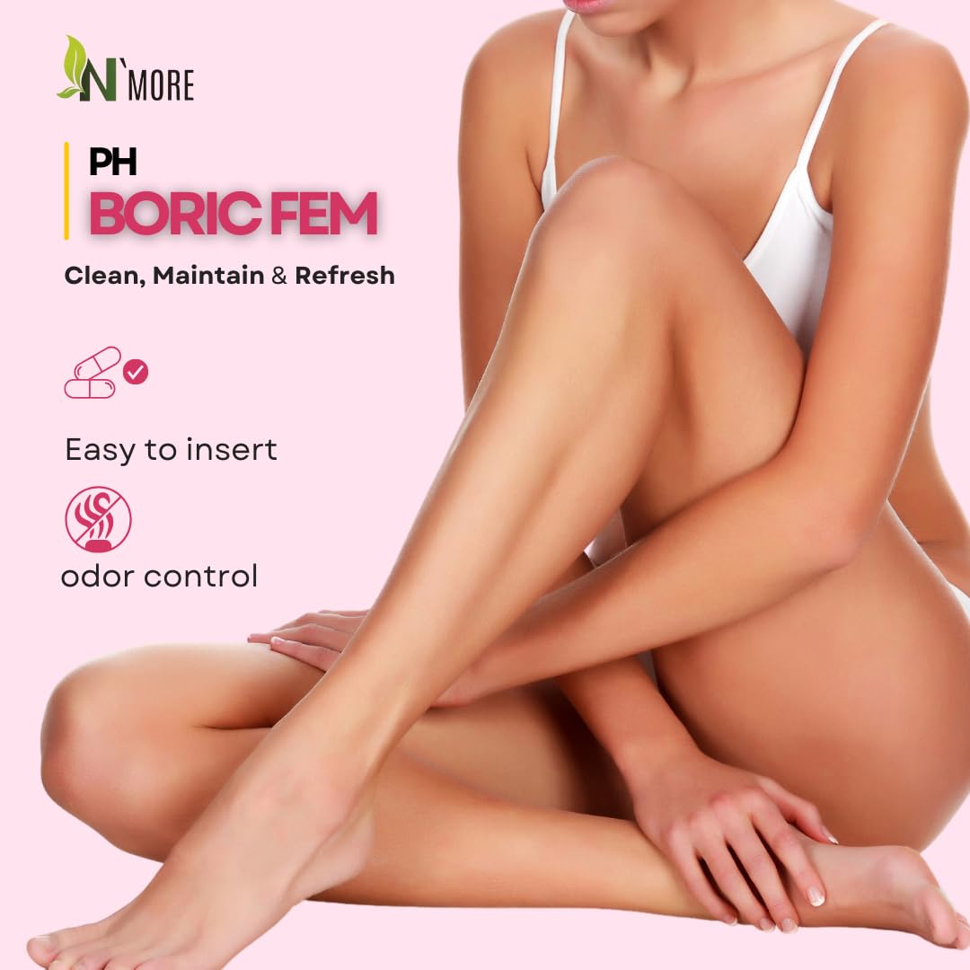 N'More Boricfem Vaginal Health Suppositories - 100% Pure Boric Acid, Made in USA | 30 Servings