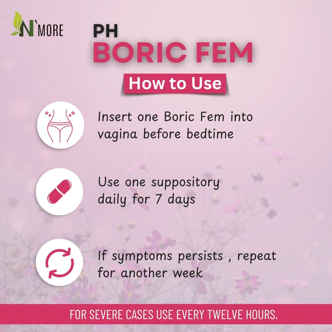 N'More Boricfem Vaginal Health Suppositories - 100% Pure Boric Acid, Made in USA | 30 Servings