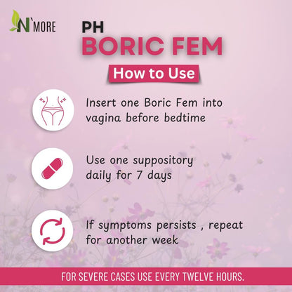 N'More Boricfem Vaginal Health Suppositories - 100% Pure Boric Acid, Made in USA | 30 Servings