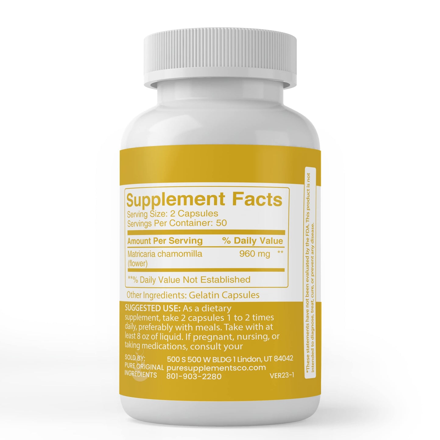 Pure Chamomile Extract Capsules (100 Count) – No Additives, Lab Verified
