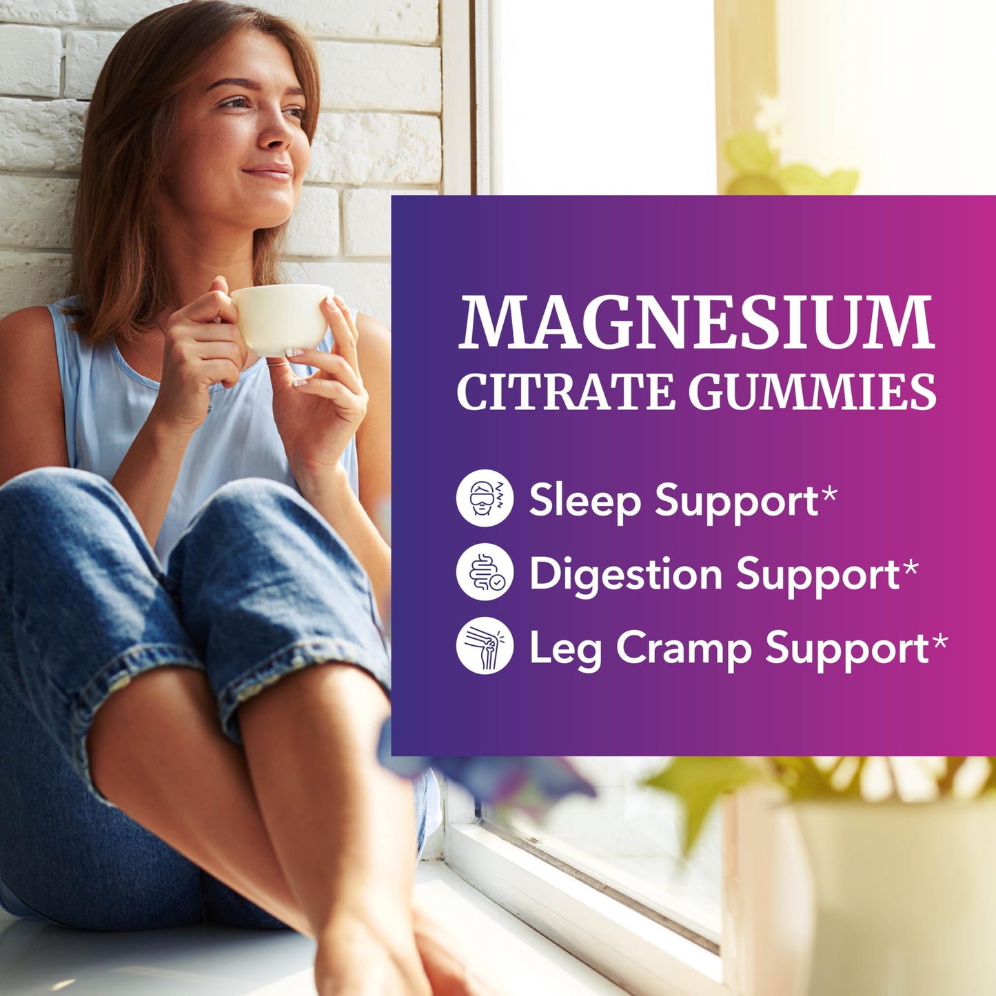 Magnesium Citrate Gummies – Extra Strength, Calm & Digestion | Vegan, Non-GMO | Raspberry 60 Ct
