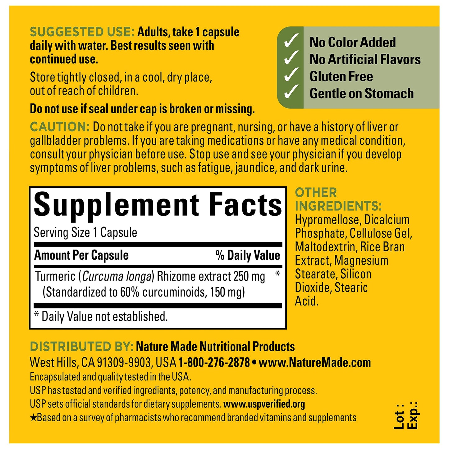 Nature Made High Absorption Turmeric Curcumin Capsules – 250 mg, 30-Count
