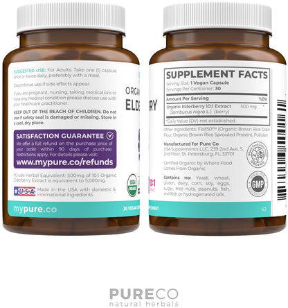 Organic Elderberry Capsules 10:1 Extract — 5,000mg Fresh Elderberries (Vegan) | Immune Support | Sambucus Nigra | 30 Caps