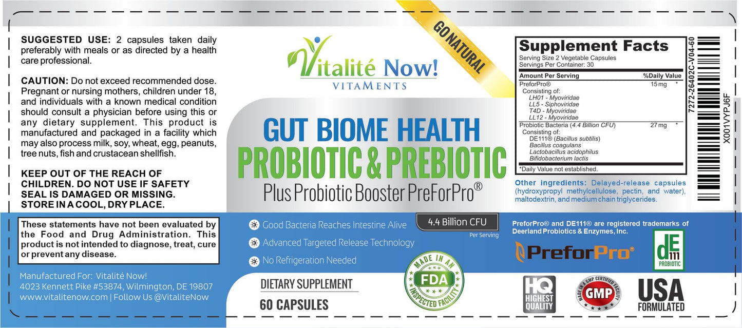 Premium Probiotic + Ultimate Prebiotic – Gut Biome Builder (4.4B CFU, Bacillus Subtilis)