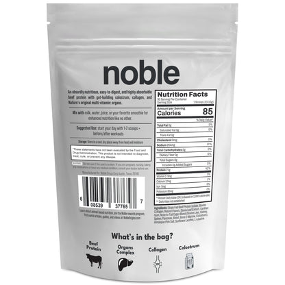 Noble Grass-Fed Beef Protein Powder with Collagen & Colostrum – Vanilla, 30 Servings | Keto & Gluten-Free